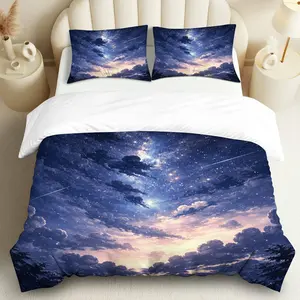 3PCS Duvet Cover Set, 1 Duvet+2 Pillowcases(Without filler), Starry Night Sky Clouds Twilight theme, Christmas bedding set, celestial decor Suitable for decoration bedroom, guest room, dormitory, hotel.
