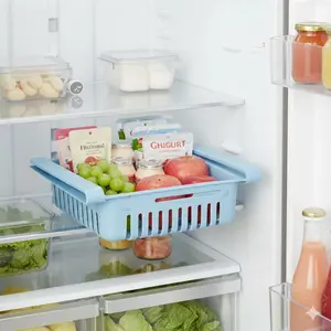 Adjustable Extendable Divider Refrigerator Organizer Drawer, Expandable Plastic Food Storage Container for Fruits Vegetables, Fridge Shelf Organizer to Prevent Odor and Keep Fresh, Drawer Style Refrigerator Storage Rack