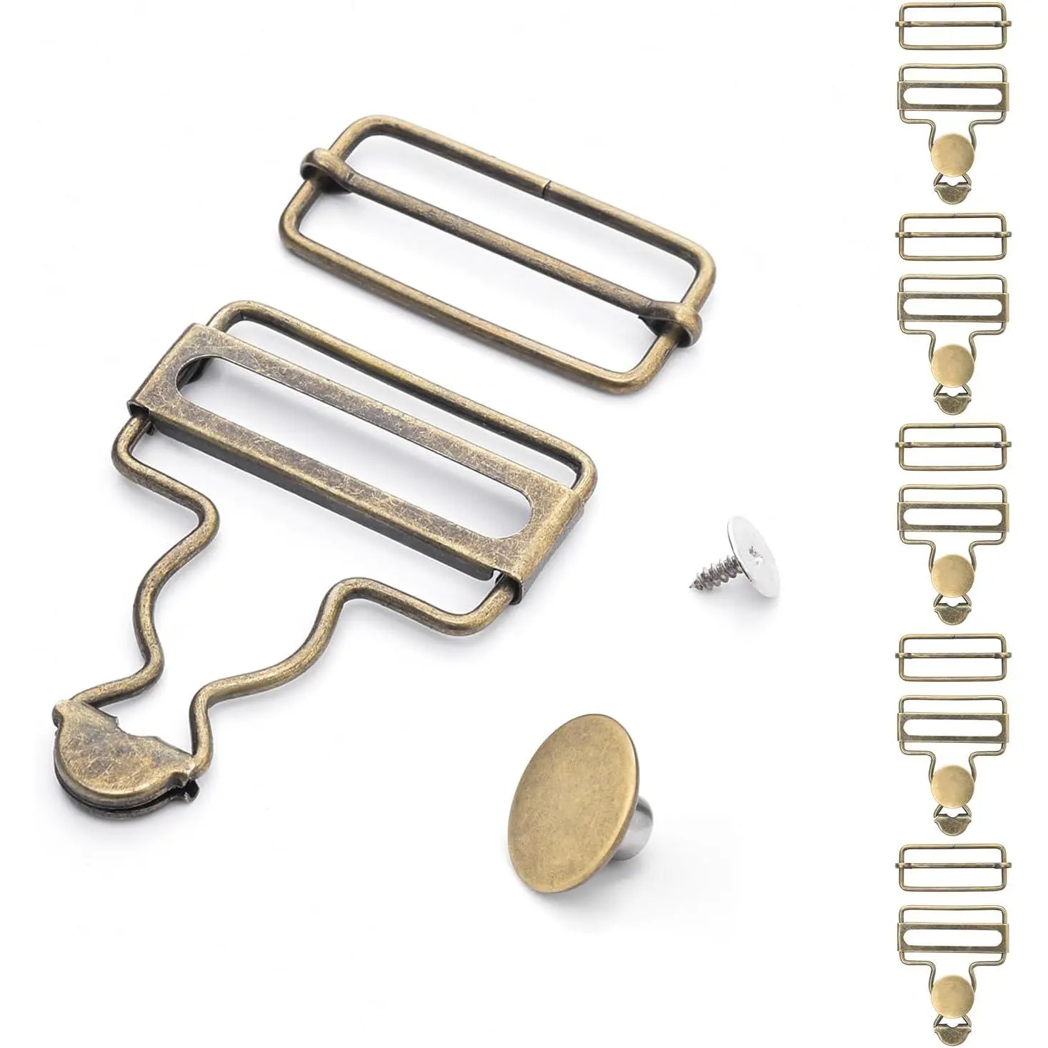 6 Sets Metal Overalls Buckles, 1-1/2" Overall Replacement Clasp Clips with Adjustable Tri Glide Slide Buckle and Buttons for Jeans Suspender, Bib Pants DIY Sewing Accessories (Bronze)