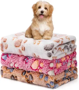 1 Pack 3 Blankets Fluffy Premium Fleece Soft Pet Blanket Flannel Throw for Cat Dog Puppy (Small 23x16'', Paw-White/Pink/Brown)