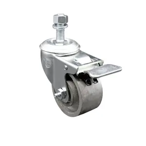 212 MAIN Service Caster SCC-TSTTL20S315-SSR-121315 Semi Steel Cast Iron Swivel Threaded Stem Caster with Swivel Wheels, Roller Bearing, 3x1.5 in. Silver Wheel, 0.5 in. Stem, and Total Locking Brake