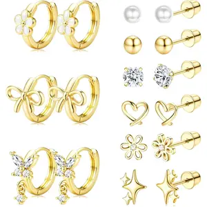 Earrings for Girls Women  Surgical Stainless Steel Screw  Bow Heart Flower Stud Hoop   Earrings for Girls  Ears Over 4