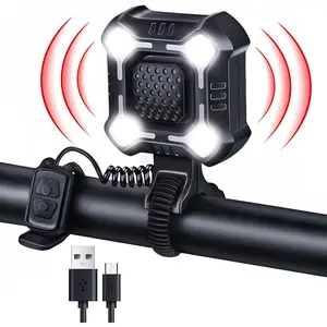 140db electric bike horn with front light 2 in 1 bicycle horn 6 sound modes usb rechargeable bike bell with large range floodlight bike horn for adults kids bike scooter ebike ipx6 waterproof