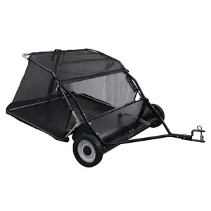 Explorinox 44-Inch Tow Behind Lawn Sweeper, Adjustable Sweeping Height Large Capacity Leaf Grass Collector, Heavy Duty Yard Sweeper with Dumping Rope Rubber Wheels