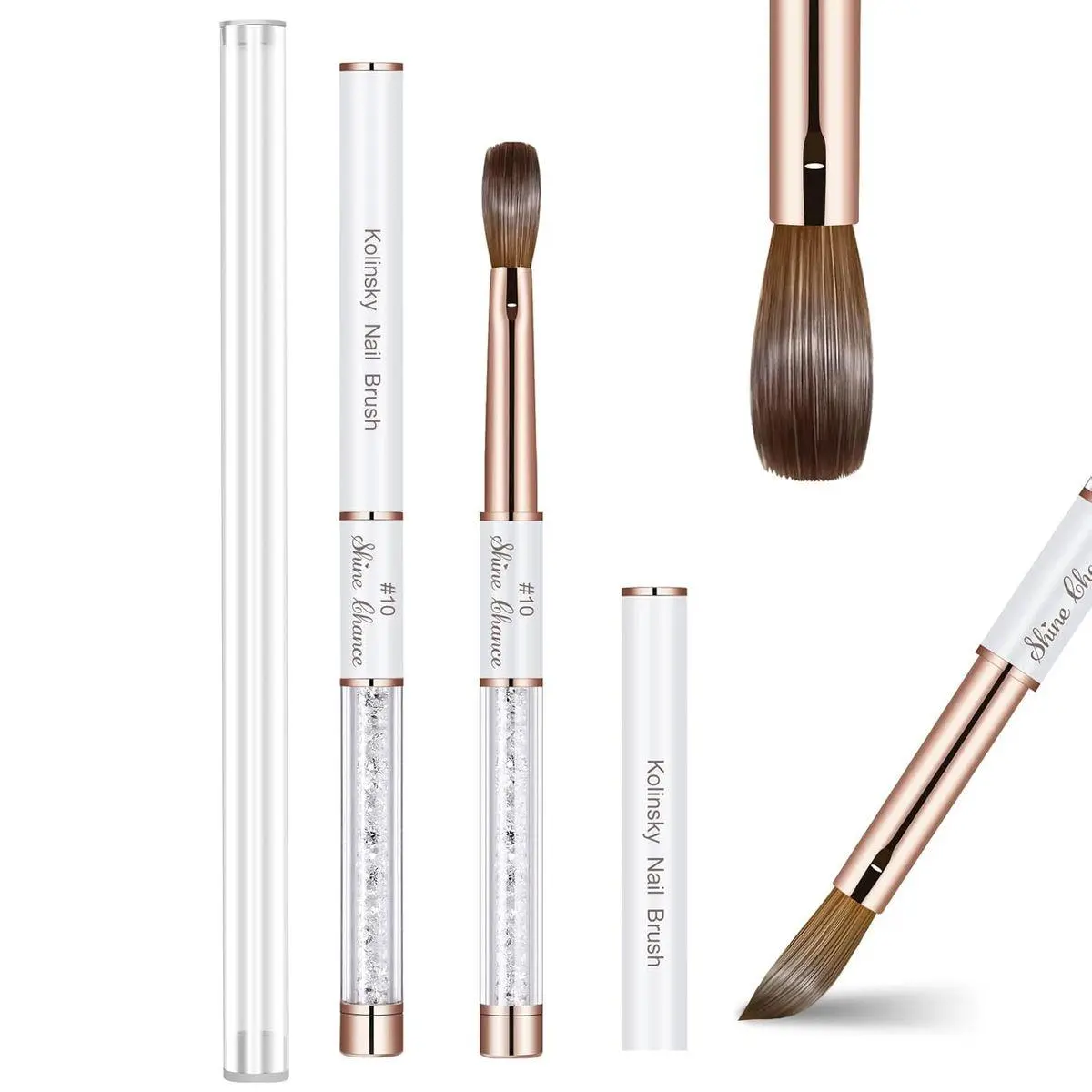 Acrylic Nail Brush Size 10, 100% Real Kolinsky Art Nail Brush for Acrylic Powder Application, Handmade Women Manicure Nail Extension Tool for Professional DIY Home Salon and Beginners
