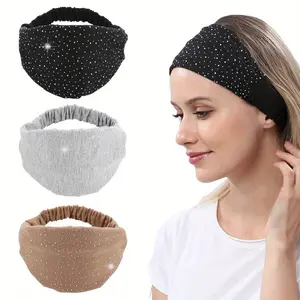 3 Pack Rhinestone Headband Set,Wide Head Wraps Crystal Bling Headbands,Elastic African Turban Stylish Yoga Hair Accessories for Women and Girls,Christmas Party Gifts,Hand Tools Kits