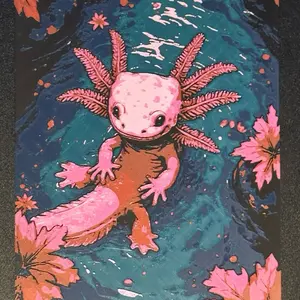 Axolotl 3d Printed and Textured Picture with Colorful Leaves Design