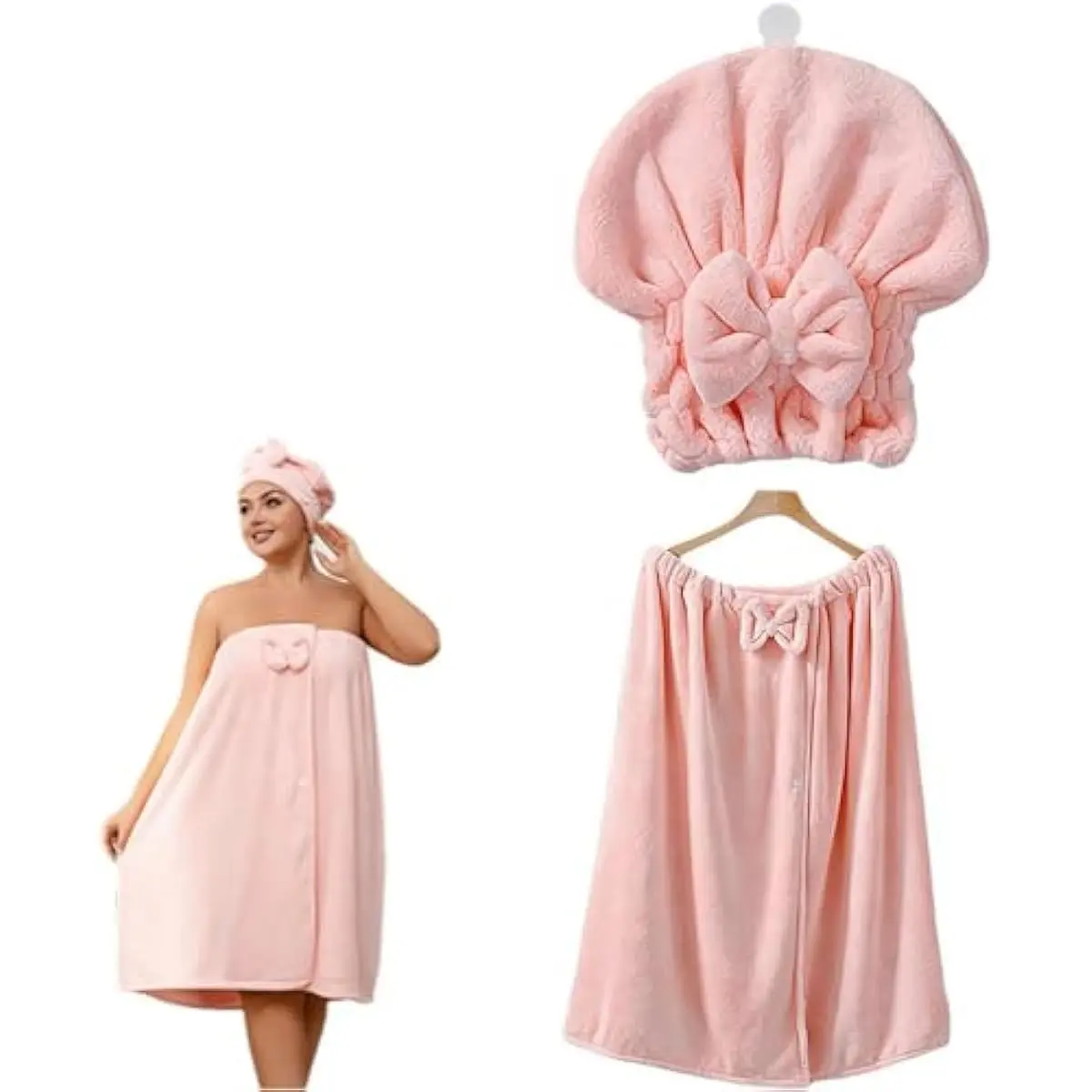 Women's Plus-Size Wrap Towel Set, 2-Piece Coral Fleece Bath Skirt and Quick-Dry Hair Cap, Soft, Absorbent, and Lightweight for Spa, Shower Towels, Absorbent Towel