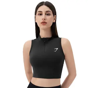 Gymshark  Summer Half-Zip Stand Collar Shark Skin Tank Top, Women's Stretchy Fitted Running Yoga Top