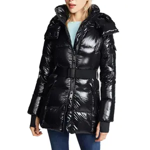 Wholesale High Quality Shiny Puffer Jacket Breathable Nylon Print Your Custom Logo Cotton Down Coat Winter Women Puffer Jacket