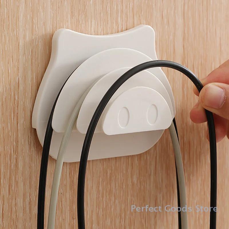 Cute Pig Shaped Wall Hooks Multilayer Self Adhesive Bag Skipping Rope Headphone Data Cable Hook Storage Holder Door Back Hanger