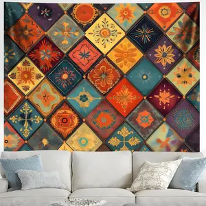 Tarot Star Moon Tapestry, Vintage Bohemian Floral Mosaic Tarot Tapestry Aesthetic Wall Hanging for Living Room Dorm Room Wall Decor. Multiple sizes are available for selection.