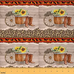 Western Cowboy Boots Fabric By The Yard,1 Yard,Leopard Print Textile Waterproof Fabric,Farmhouse Upholstery Fabric for Chairs,Southwestern Fabric