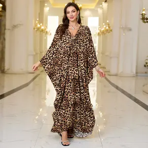 Leopard Print V Neck kaftan dresses for Women, Oversized swimsuit cover up, Plus Size Flowy Beach Dress for Resort, Pool, Cruise and Vacation