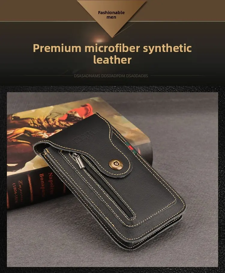 New leather Mobile Phone Waist Bag with Belt PU Leather Multifunctional Solid Dual Pocket for Men's Outdoor Construction Site Use phone case for iphone 14/15/16 pro max plus Sumsung Galaxy S24/S23 A54/A14 Z Fold/Z Flip, Pouch Holder, Waist Bag Holder