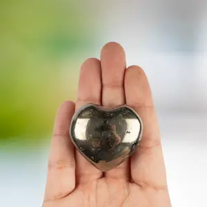Pyrite Heart Palm Stone, Polished Crystal Stone for Chakra Balancing, Meditation, Spiritual and Crystal Gift