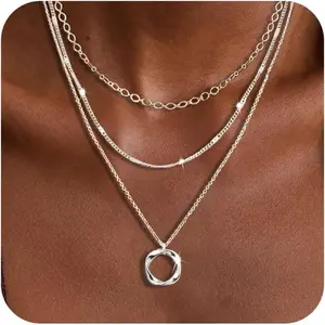 Layered Sterling Silver Necklaces for Women – Stackable Choker & Circle Pendant Chain Set
