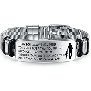 To My Son Bracelets Inspirational Bracelet Engraved Personalized Gifts to Son from Dad Mom Adjusatable Bracelet