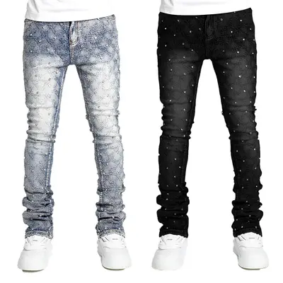 Black Rhinestone Jeans Men TikTok Shop