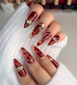 HelenNails - Warm Tone Freestyle Press-On Nails | Y2K Spring Brown Nail Set | Custom Handmade Acrylic Nails - HL214