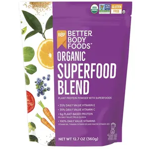 BetterBody Foods Organic Superfood Powder with Protein Vitamins C E B12 12.7 Oz USDA Organic Non-GMO Gluten-Free Nutrient Blend for Muscle Build and Energy Boost Healthcare Dietary Fruit