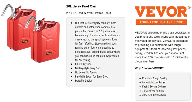 VEVOR Jerry Fuel Can, TikTokShopBlackFriday, 5.3Gal / 20L Portable Jerry Gas Can with Flexible Spout System, Rustproof ＆ Heat-resistant Steel Fuel Tank for Cars Trucks Equipment Bottles Organiser VEVOR Super Brand Day