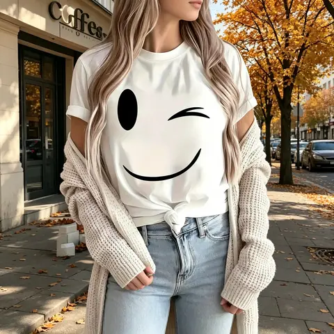 Happy 2025 New Women'S Pure Printed T-shirt, Short Sleeved, Suitable for All Seasons, Suitable for Outdoor, Home, and Sports Top Gifts