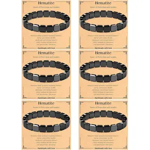 Bracelets Gifts for Men Update Large Size 6Pcs Hematite Bracelet Natural Handmade Bracelets - Reignites Masculine Energy Male Healing Beaded Bracelets for Men Inspirational Gifts