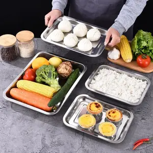 1pc Large square stainless steel plate, rectangular steaming rice plate, barbecue plate, commercial and household iron plate, dining plate, vegetable plate, tray