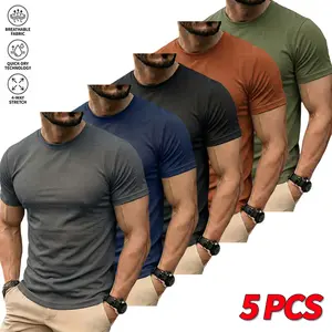 Men’s solid-color basic T-shirt pack, breathable and moisture-wicking, available in multiple colors for versatile styling, suitable for everyday wear, going out, workouts, and outdoor activities in summer.