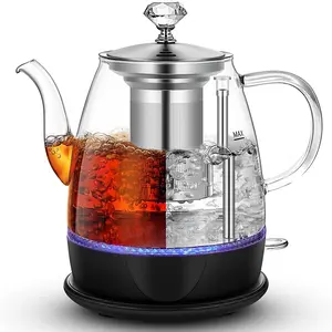 Electric Kettle Glass, For Hot Water,  and Coffee Dual Purpose Design, , 1L Pour Over Removable Stainless Steel Infuser, Auto-shut Off & Boil-dry Protect