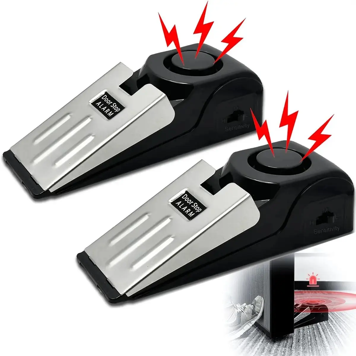 2Pcs Stainless Steel Door Stopper Alarm - Easy to Install No Tools Needed, 3 Sensitivity Modes, 120DB Loud Anti-Theft Alarm,Pressure-Resistant,Home Security Instant Alarm When Pushed#SummerWins #DealsForYouDays