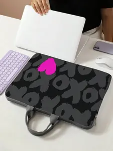 Black Laptop Bag with 'XOXO' Heart & Hand-Drawn Print - Classroom Organizer & Teacher Storage Case, Perfect for School, Tablet, and Back-to-School Essentials