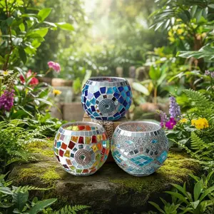 HANDCRAFTED GLASS MOSAIC CANDLE HOLDERS - ARTISAN TEALIGHT ACCENT