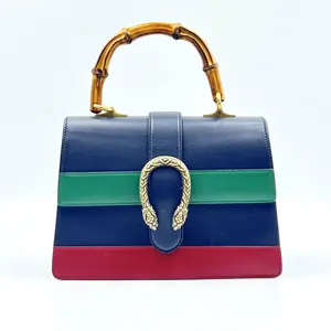 Pre-owned GUCCI Leather Crossbody Bags Dionysus Bamboo Top Handle Bag Colorblock Black/Green/Red