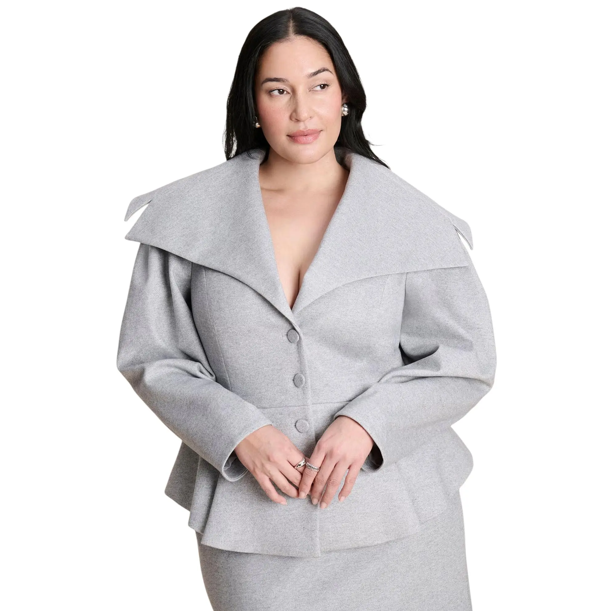 ELOQUII Women's Plus Size Wide Collar Peplum Heathered Jacket