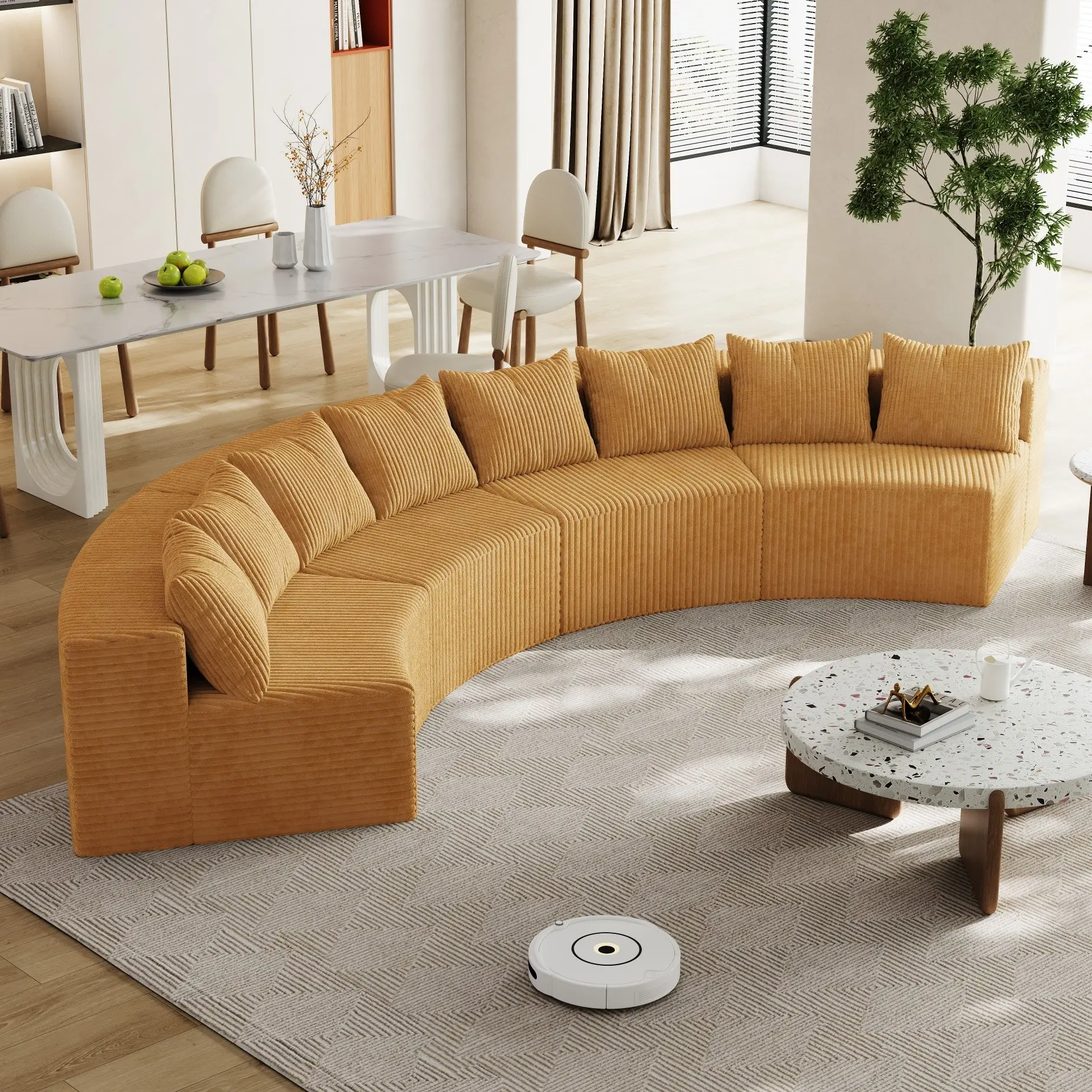 Eyisean Armless Curved Modular Sectional Sofa Set - Corduroy Convertible Boneless Comfy Couch with Corduroy Foam, 8 Pillows, Deep Seat, Pre-Assembled 4-Seater Living Room Modern Furniture (Note: Avoid Direct Sunlight)