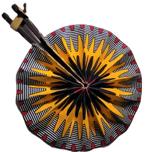 Foldable Fan with African Wax Fabrics - Yellow Black Red Geometric Design Portable Cooling Solution