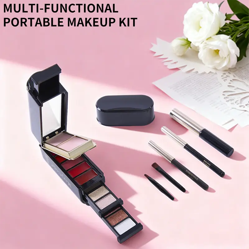MeryCode All-in-1 Gluten-Free Alcohol-Free Cosmetic Makeup Kit with Peel-Off Lip Tint - Vibrant Travel Set with Easy Eyeshadow, Lipsticks, Blush, Mascara, Brushes, Blend-Friendly Beauty Set for Everyday Glam, Berries Shades, Color Correction