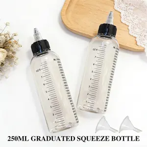 2 PACK Set 250ML REFILLABLE PLASTIC SQUEEZE BOTTLES WITH FUNNELS, GRADUATED TRANSPARENT, LEAK-PROOF COSMETIC DISPENSERS, IDEAL FOR TRAVEL & BEAUTY, HALLOWEEN/CHRISTMAS GIFT