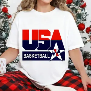 100 Percent Cotton Casual Sporty Style T-Shirt Usa Basketball Logo Design For Summer And Fall Wear Perfect Gift For Basketball Fans And Sports Lovers
