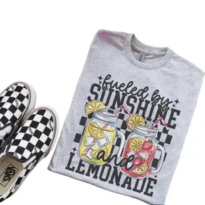 Fueled By Sunshine and Lemonade Bleached Shirt Comfy Unisex Jersey Top Casual Vintage Style Short Sleeve Crew Neck Medium Length