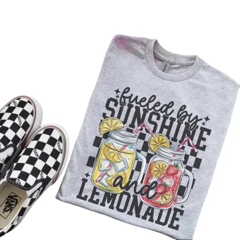 Fueled By Sunshine and Lemonade Bleached Shirt Comfy Unisex Jersey Top Casual Vintage Style Short Sleeve Crew Neck Medium Length