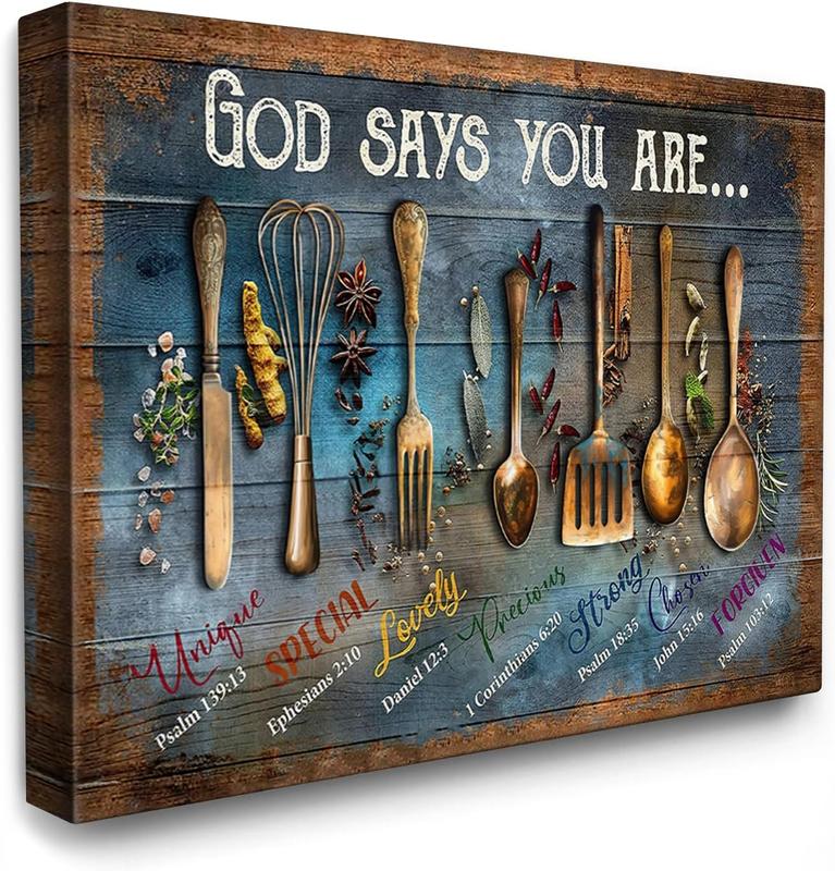 Kitchen Canvas Wall Art Spoons and Spices Painting Kitchen Wall Decor Framed Posters Home for Living Room Bedroom Bathroom Decoration SHJY-02405 Ornaments Artistic Waterproof Print