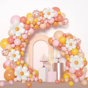 Boho Daisy Balloon Garland Arch Kit, 172Pcs Groovy Balloon Arch Kit with Daisy Flower Rose Gold Confetti Balloons for Boho Daisy Theme Birthday Baby Shower Wedding Groovy Party Decorations