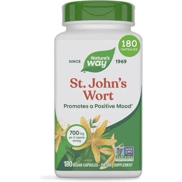 Nature's Way St. John's Wort Capsules, Herbal Supplement Promotes a Positive Outlook*, 700 mg per 2-Capsule Serving, Non-GMO Project Verified, Vegan, 180 Capsules