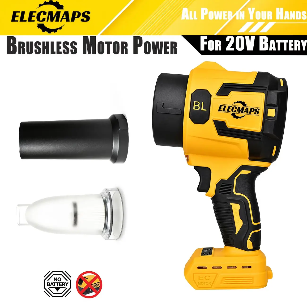 ELECMAPS 20V Cordless Turbo Blower - Lightweight Portable Handheld Power Blower, Brushless Motor, 30000 RPM High-Pressure Airflow, for Snow Removal, Leaf Cleanup, Outdoor Use, Lightweight Cordless Handheld Blowers, Portable Blowers