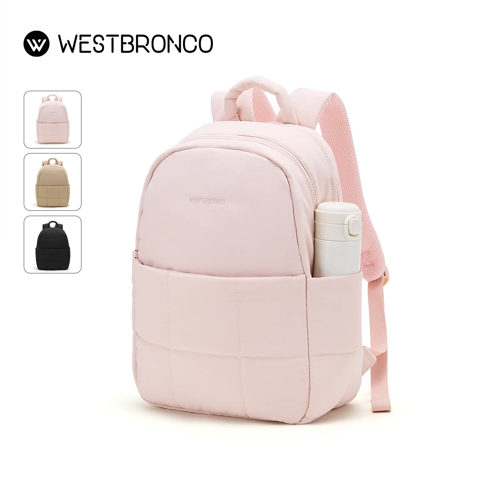 WESTBRONCO Medium Puffer 16.5'' Laptop Waterproof Backpack Summer Trendy Bag with 2 Side Pocket for Drink Lightweight Durable Fashion Everywhere Diaper Bag for Road Travel,Daily Used, Outdoor Bag for Girls Back to School SummerSale