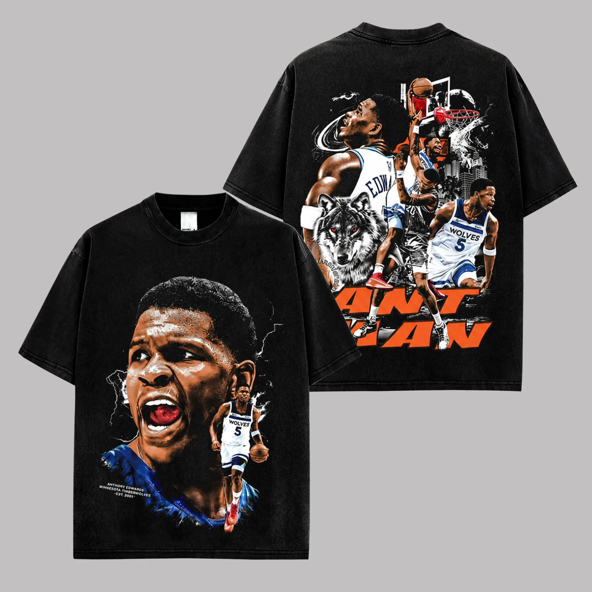[ ✨   100% Cotton] Anthony Edwards Vintage Graphic T-Shirt, Ant Man Basketball Tee, Minnesota Wolves Inspired Streetwear Shirt, Retro  Fan Oversized Tee For Sports Lovers And Sneaker Culture
