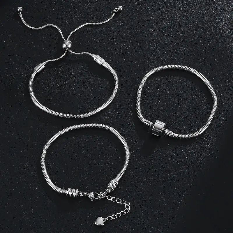 DIY Four Seasons Style Fashion Jewelry Unisex Metal Stainless Steel Waterproof Durable Non Fading Snake Bone Chain Bracelets